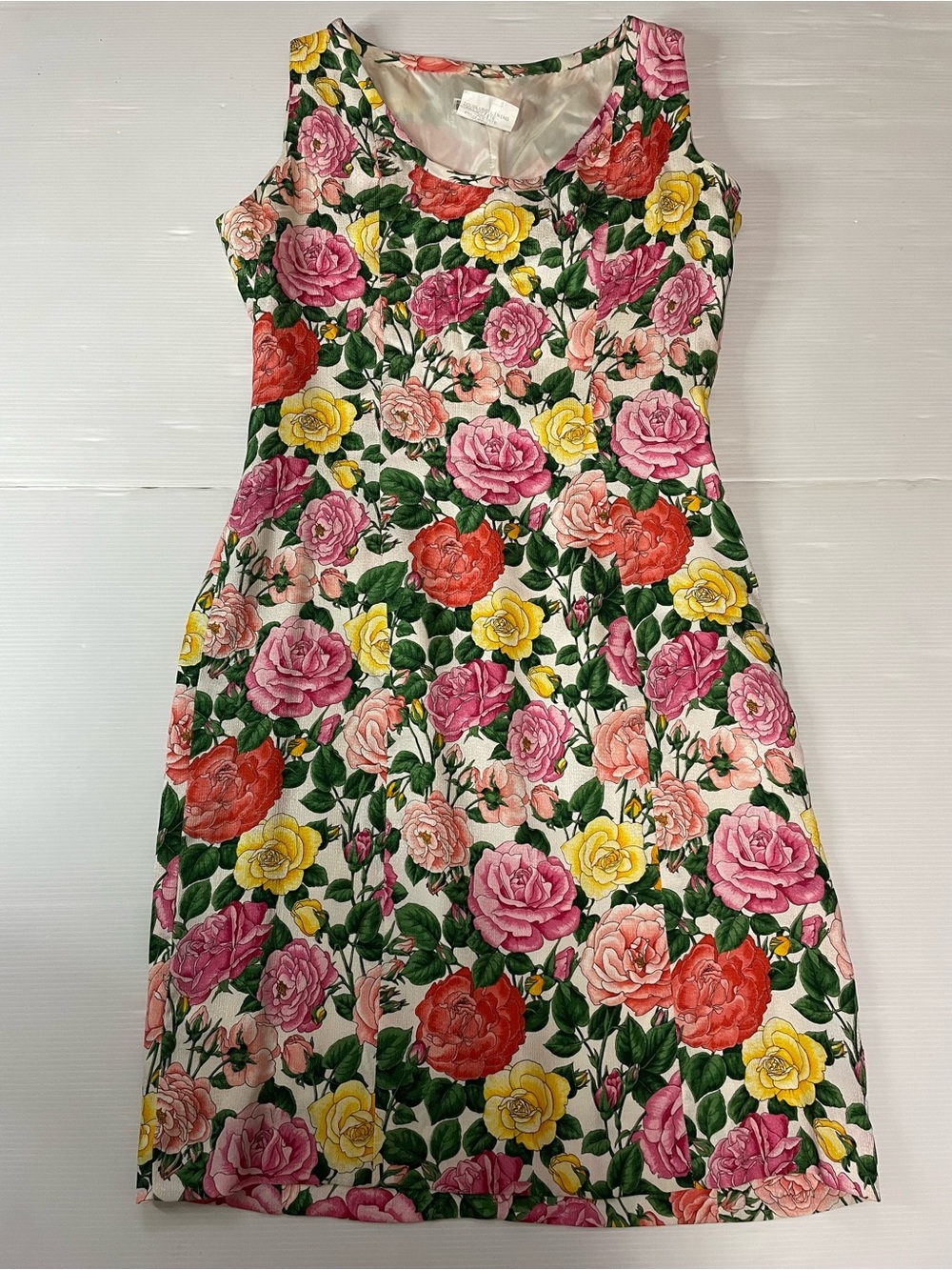 VTG 1992 Yves Saint Laurent Rive Gauche Floral Sheath Dress Scoop Neck 38 US 6